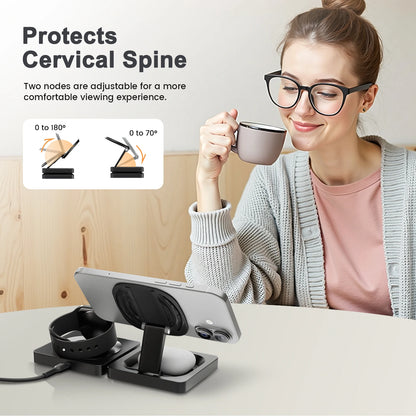 3-in-1 Foldable Magnetic Wireless Charging Station – Travel Ready