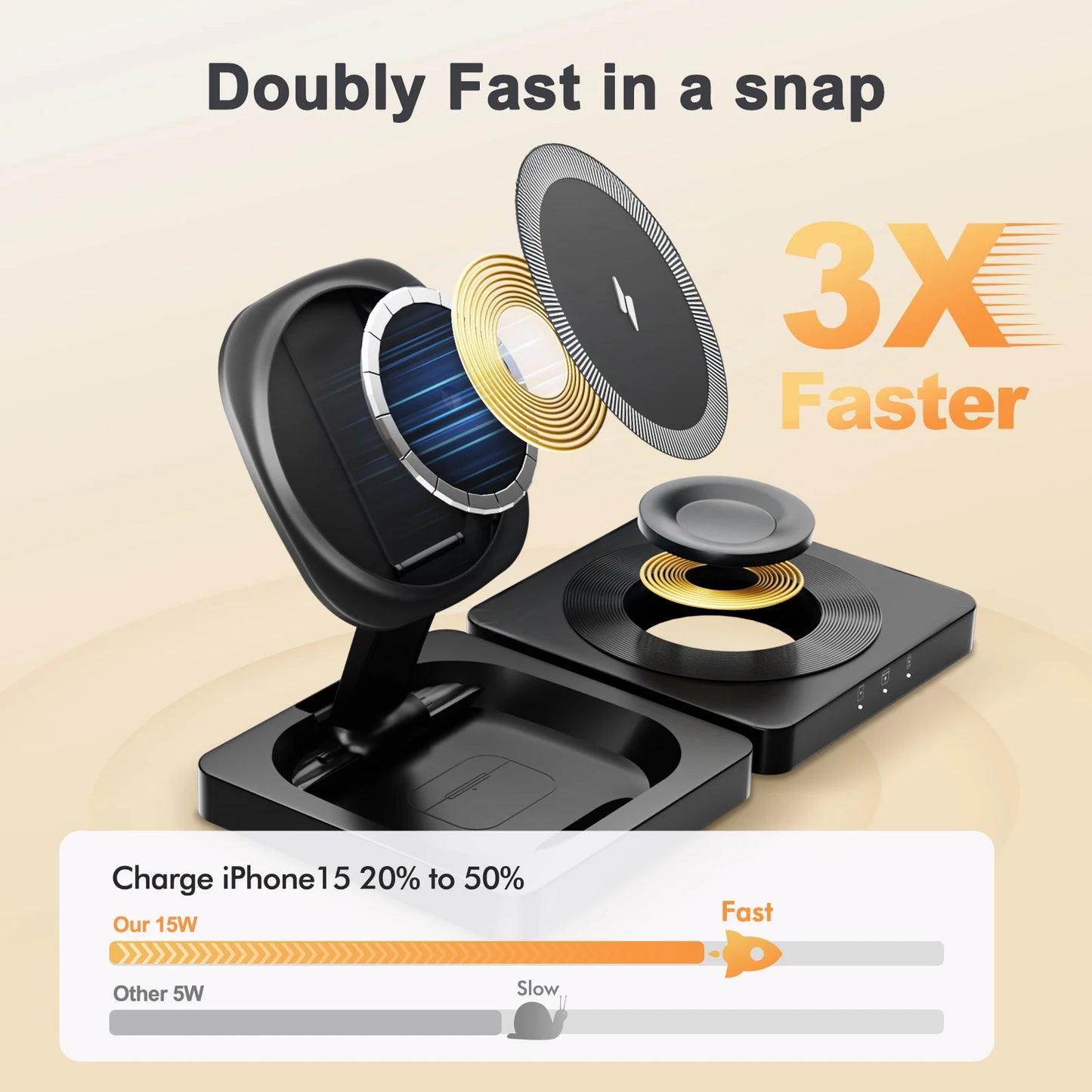 3-in-1 Foldable Magnetic Wireless Charging Station – Travel Ready