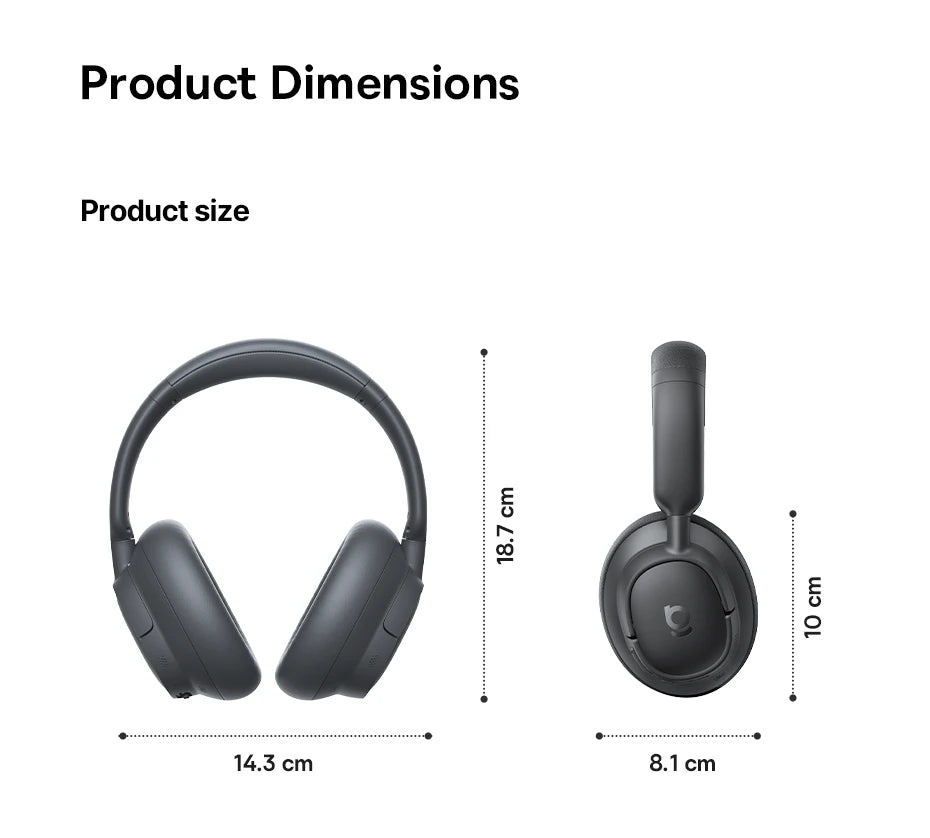 Baseus Bass EH10 NC ANC Headphones  -45dB Noise Cancelling, Bluetooth 6.0, 80Hr Battery, Spatial Audio
