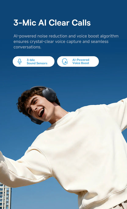 Baseus Bass EH10 NC ANC Headphones  -45dB Noise Cancelling, Bluetooth 6.0, 80Hr Battery, Spatial Audio