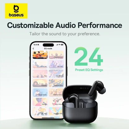 Baseus Bass EP10 ANC Earbuds – -43dB Noise Cancelling, Bluetooth 6.0, 41Hr Battery, 4-Mic ENC