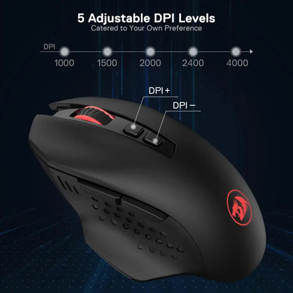 Redragon M656 Gainer Wireless Gaming Mouse – 4000 DPI, 2.4GHz, 7 Macro Buttons, Red LED