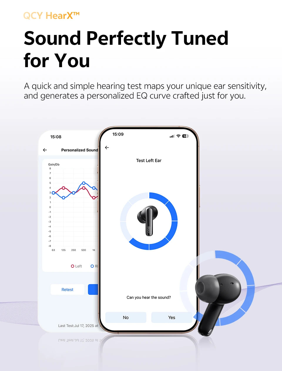 QCY MeloBuds N70 Wireless Earbuds – Adaptive ANC, LDAC Hi-Res, 50H Battery