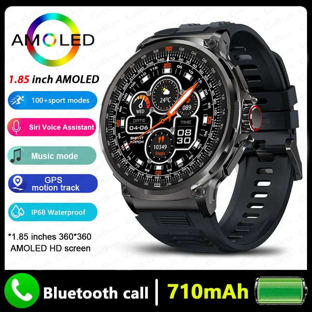 2026 New GPS Track Smart Watch Men 1.85-Inch HD AMOLED Screen 710 Mah Battery Sport Bluetooth Call Smartwatch For Android IOS