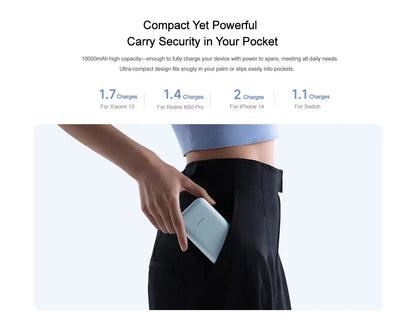 Xiaomi 10000mAh Pocket Power Bank – 22.5W Fast Charge, Built-In USB-C Cable, Triple Output