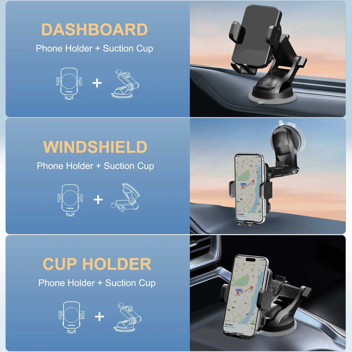 15W Wireless Car Charger & Phone Holder Mount