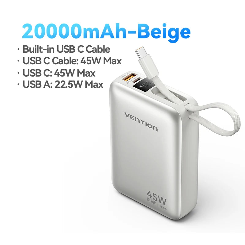 Vention 20000mAh Power Bank – 45W Fast Charging