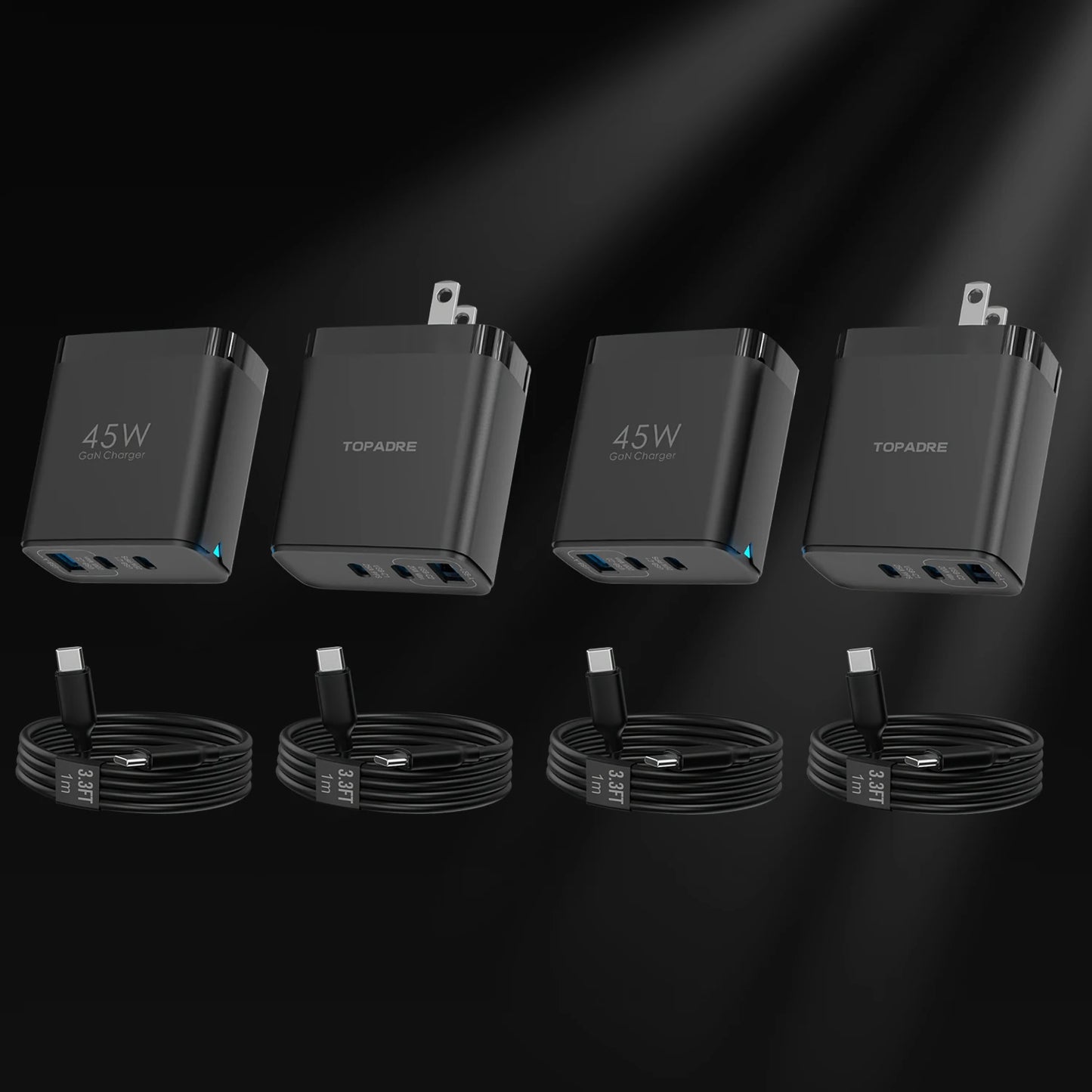 45W 3-Port GaN Wall Charger – USB-C & USB-A (2-Pack)