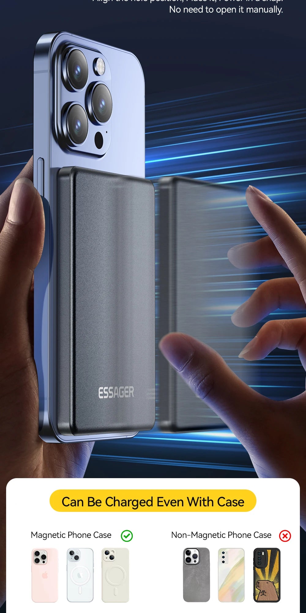Essager Slim Magnetic Power Bank — 5000mAh, 20W Wireless, MagSafe iPhone 14–17