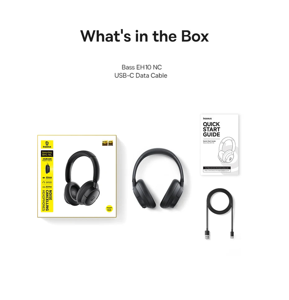 Baseus Bass EH10 NC ANC Headphones  -45dB Noise Cancelling, Bluetooth 6.0, 80Hr Battery, Spatial Audio