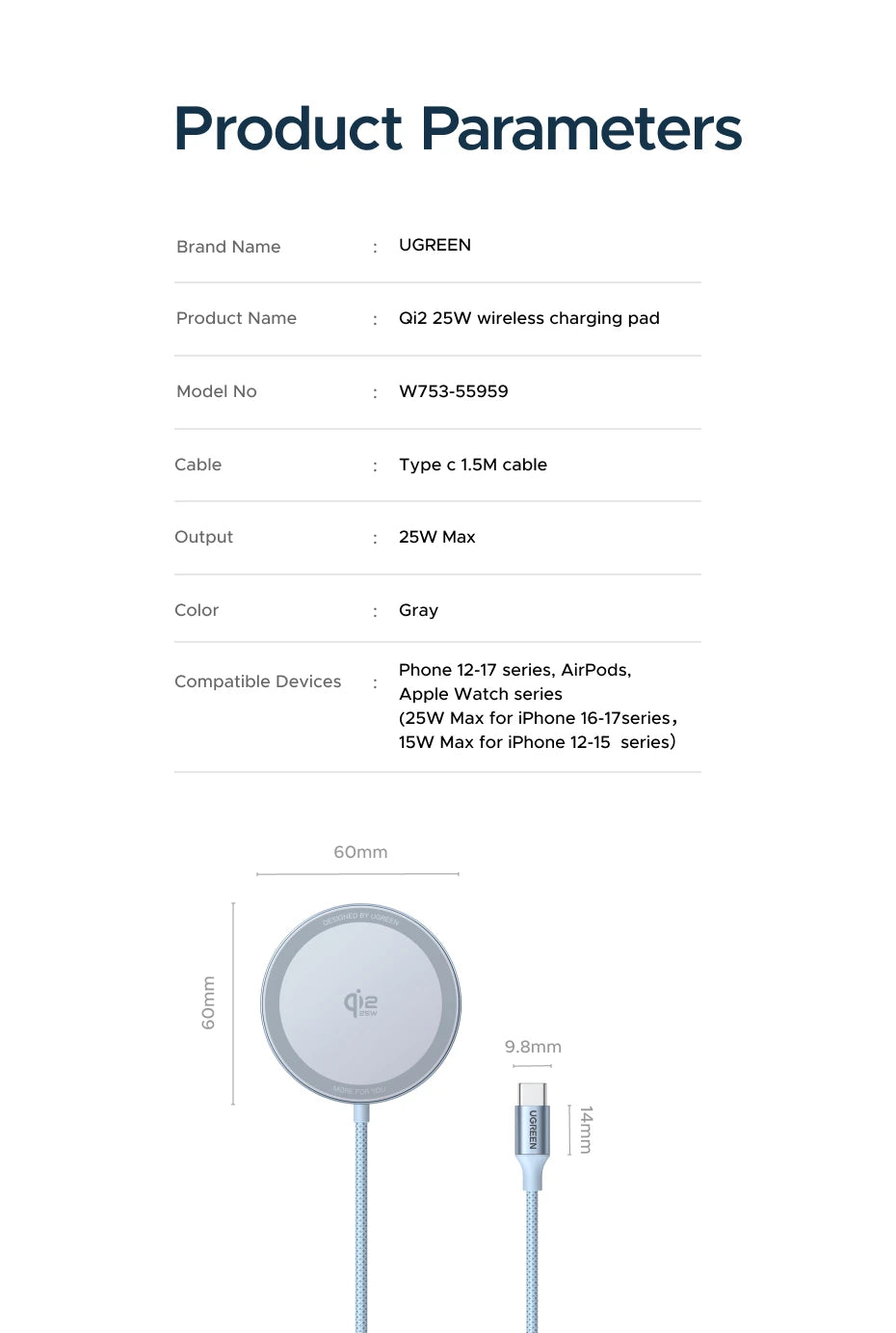 UGREEN Magflow 25W Qi2 Wireless Charging Pad – iPhone 16 & 17