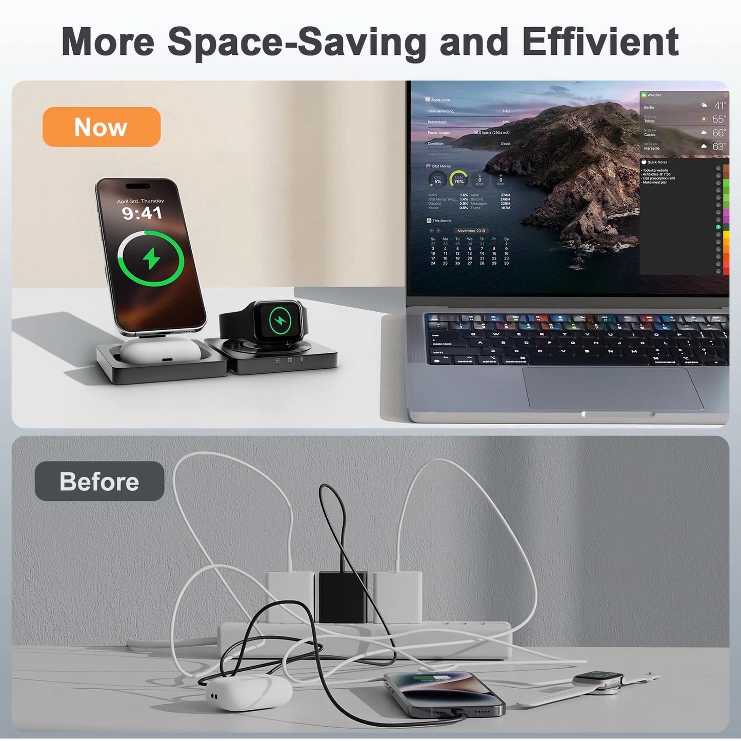 3-in-1 Foldable Magnetic Wireless Charging Station – Travel Ready