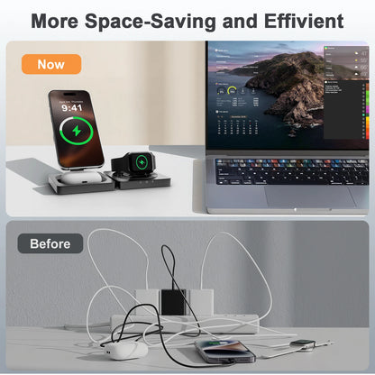 3-in-1 Foldable Magnetic Wireless Charging Station – Travel Ready