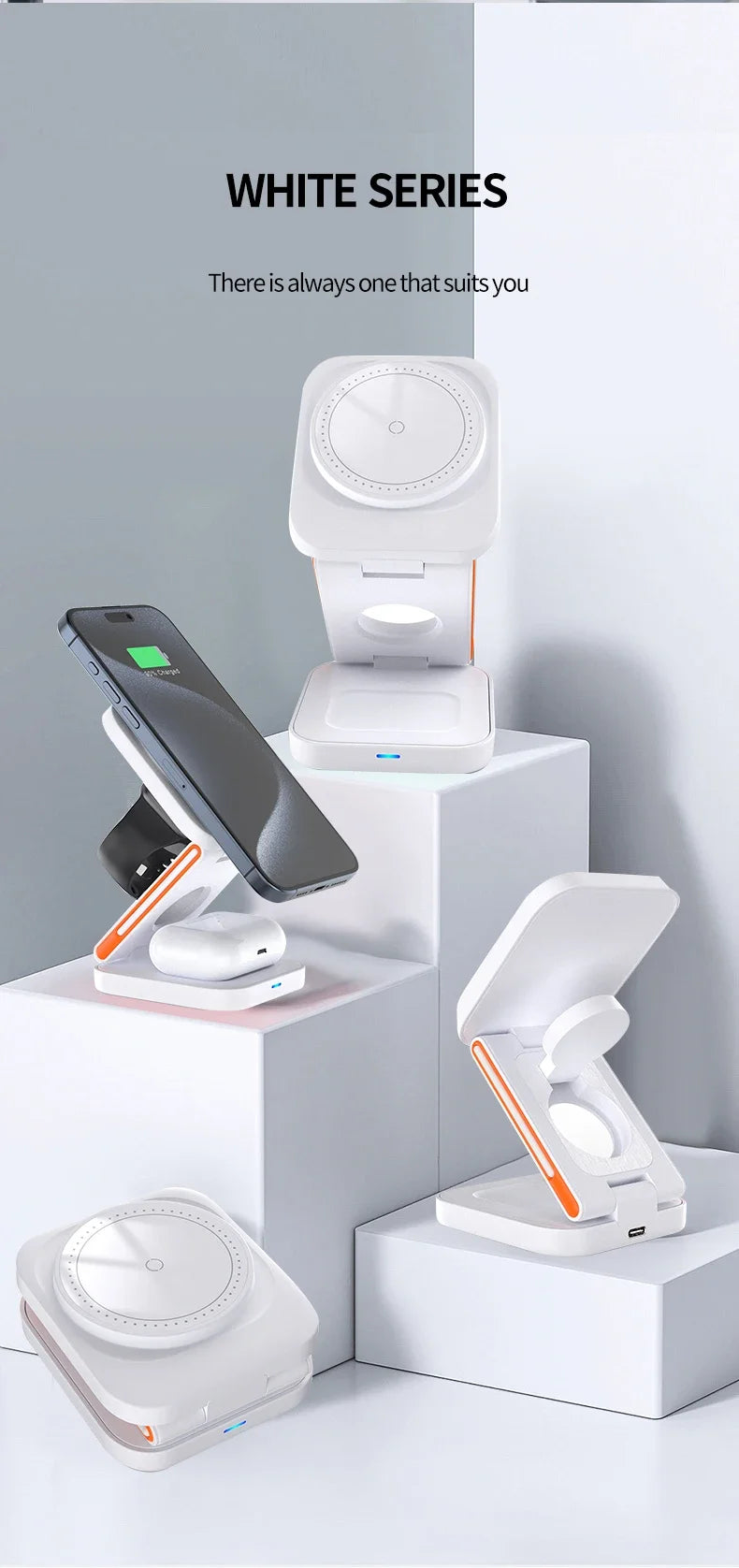 3-in-1 Foldable Magnetic Wireless Charging Station – iPhone, Watch & AirPods
