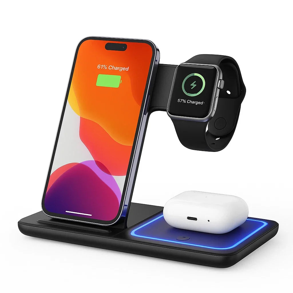 3-in-1 LED Foldable Wireless Charging Station – iPhone, Watch & AirPods