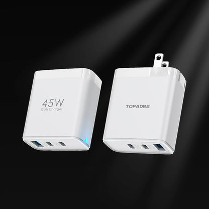 45W 3-Port GaN Wall Charger – USB-C & USB-A (2-Pack)