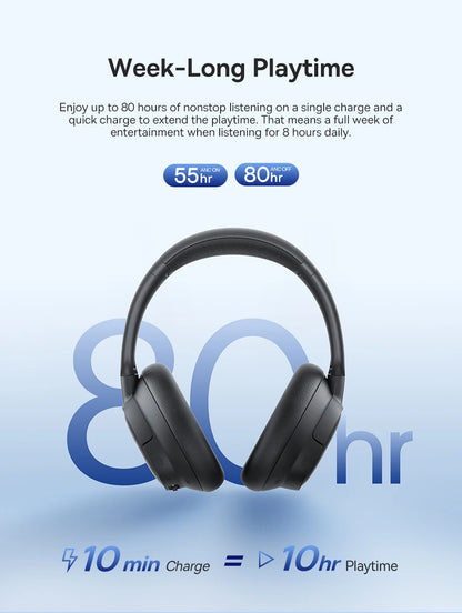Baseus Bass EH10 NC ANC Headphones  -45dB Noise Cancelling, Bluetooth 6.0, 80Hr Battery, Spatial Audio