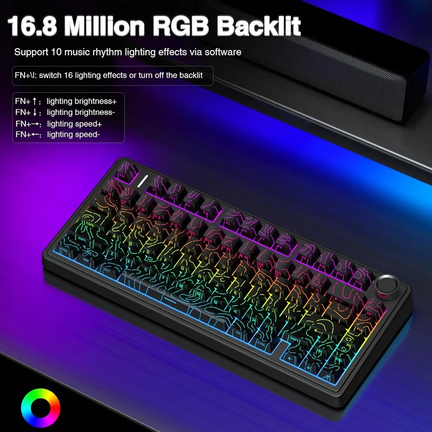 AULA F75 Wireless Gaming Mechanical Keyboard RGB Light Customized 75% Layout Tri Modes Contour Side Carved PBT Keycap Keyboard