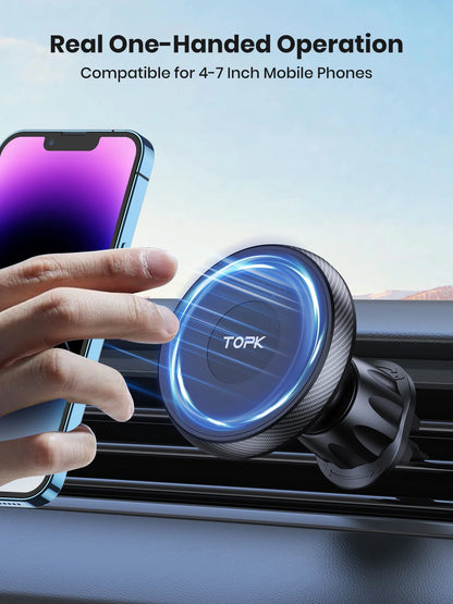TOPK 360° Magnetic Car Phone Mount – 20 Strong Magnets