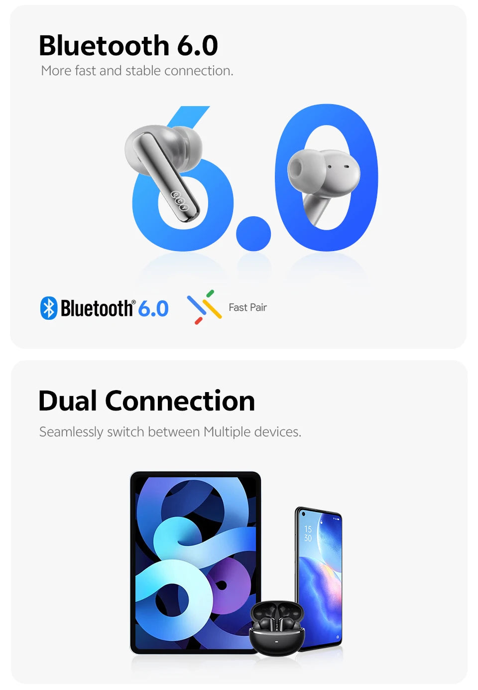 QCY MeloBuds N70 Wireless Earbuds – Adaptive ANC, LDAC Hi-Res, 50H Battery