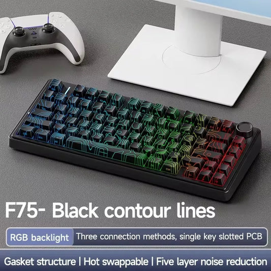 AULA F75 Wireless Gaming Mechanical Keyboard RGB Light Customized 75% Layout Tri Modes Contour Side Carved PBT Keycap Keyboard