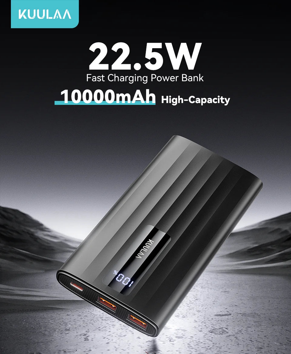 KUULAA Power Bank 22.5W – 10000mAh / 20000mAh, PD Fast Charge, Digital Display, USB-C + USB-A