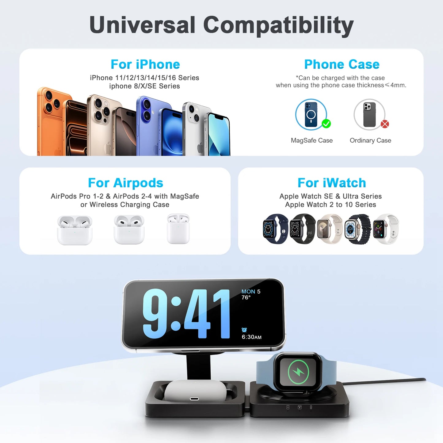 3-in-1 Foldable Magnetic Wireless Charging Station – Travel Ready