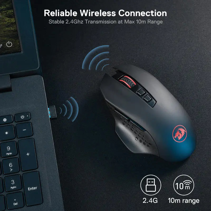 Redragon M656 Gainer Wireless Gaming Mouse – 4000 DPI, 2.4GHz, 7 Macro Buttons, Red LED