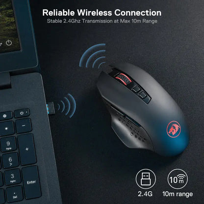 Redragon M656 Gainer Wireless Gaming Mouse – 4000 DPI, 2.4GHz, 7 Macro Buttons, Red LED