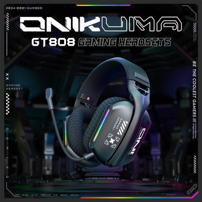 ONIKUMA GT808 Tri-mode Gaming Headset RGB Lighting 2.4G Wireless Gaming PC Wired Desktop with Headset   Ultra Long Life