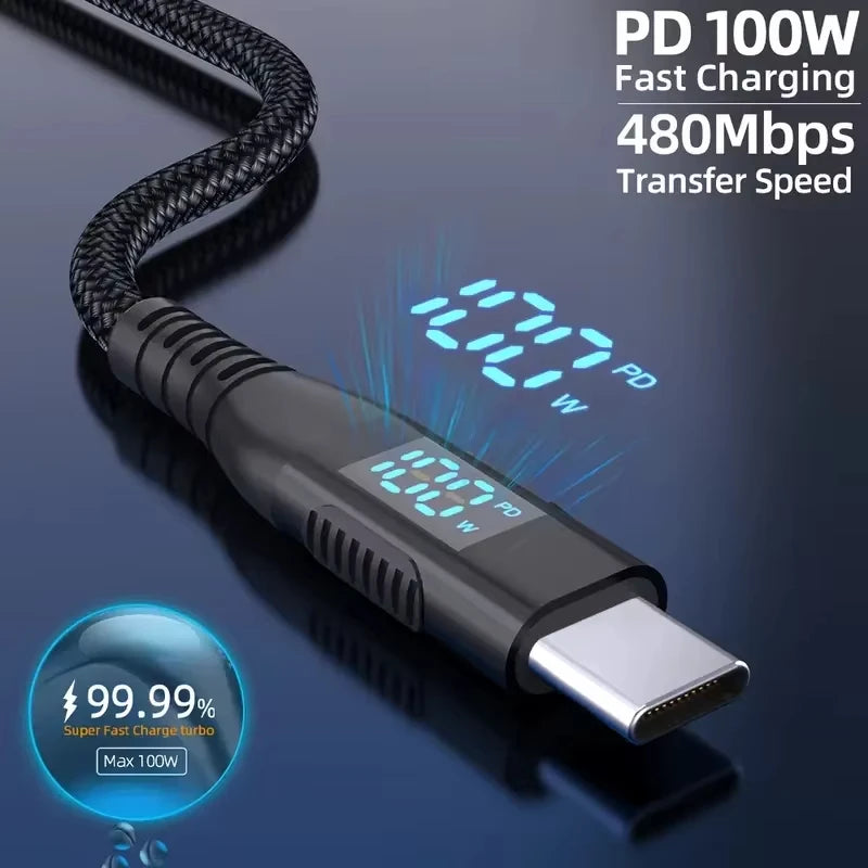 100W USB-C Cable – Laptop & Phone Fast Charging, Nylon Braided, 1m / 2m / 3m