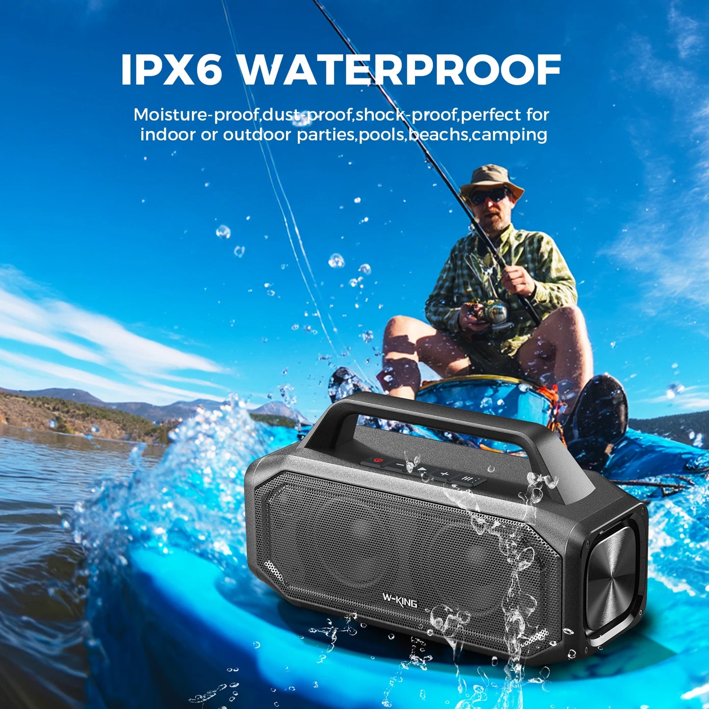 W-KING 80W Portable Bluetooth Speaker – Bass Boost, Stereo Pairing, IPX6, Reverse Charging