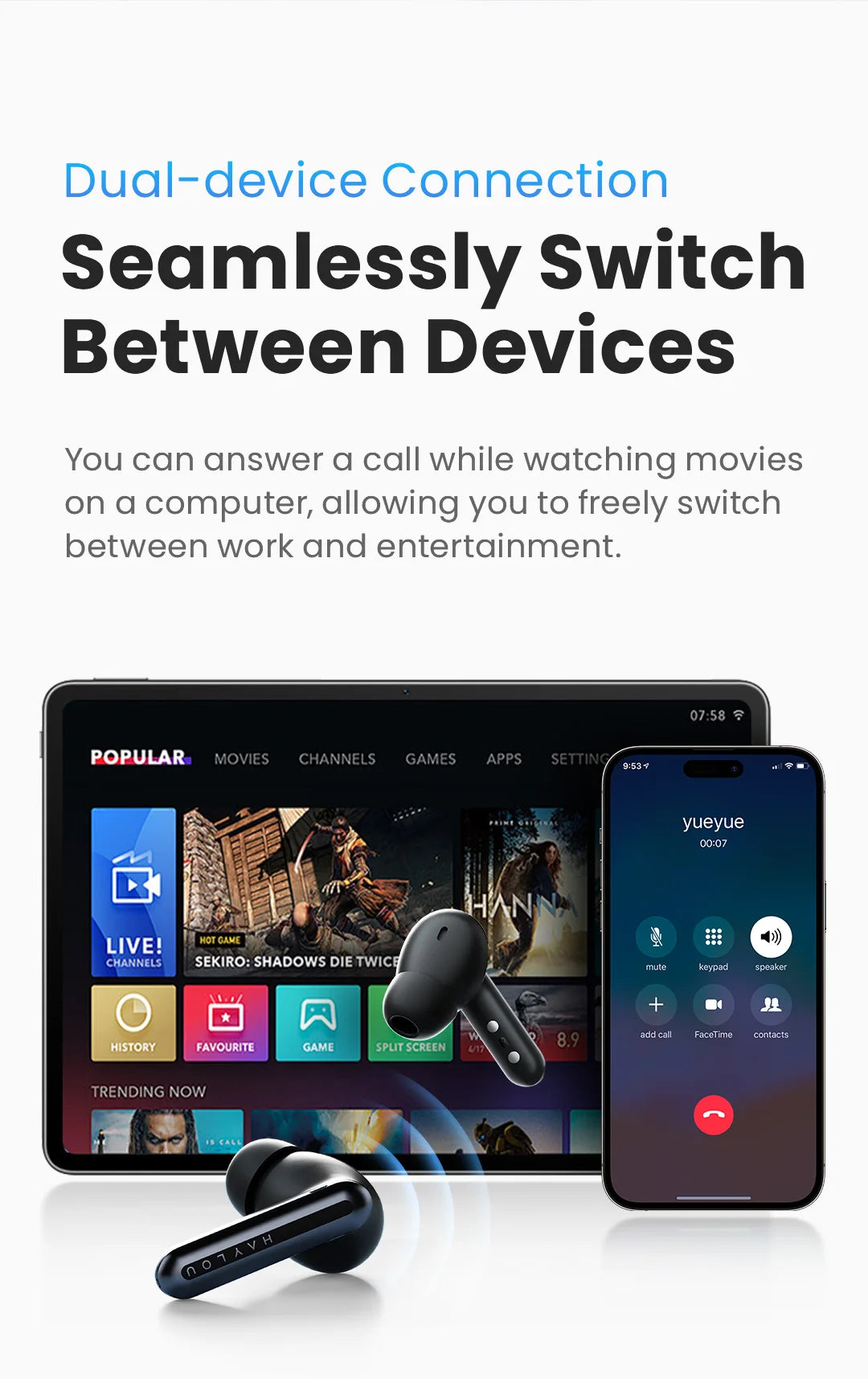 HAYLOU Mori Pro Wireless Earbuds – 43dB ANC, LDAC Hi-Res, 28H Battery