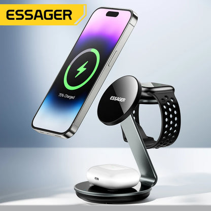 Essager 3-in-1 Magnetic Wireless Charging Stand – iPhone, Watch & AirPods