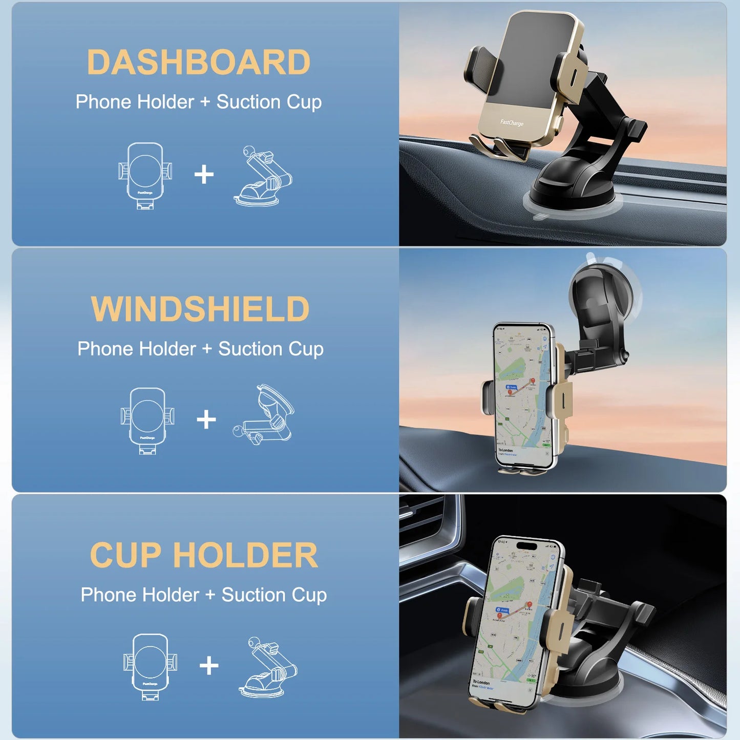 15W Wireless Car Charger & Phone Holder Mount