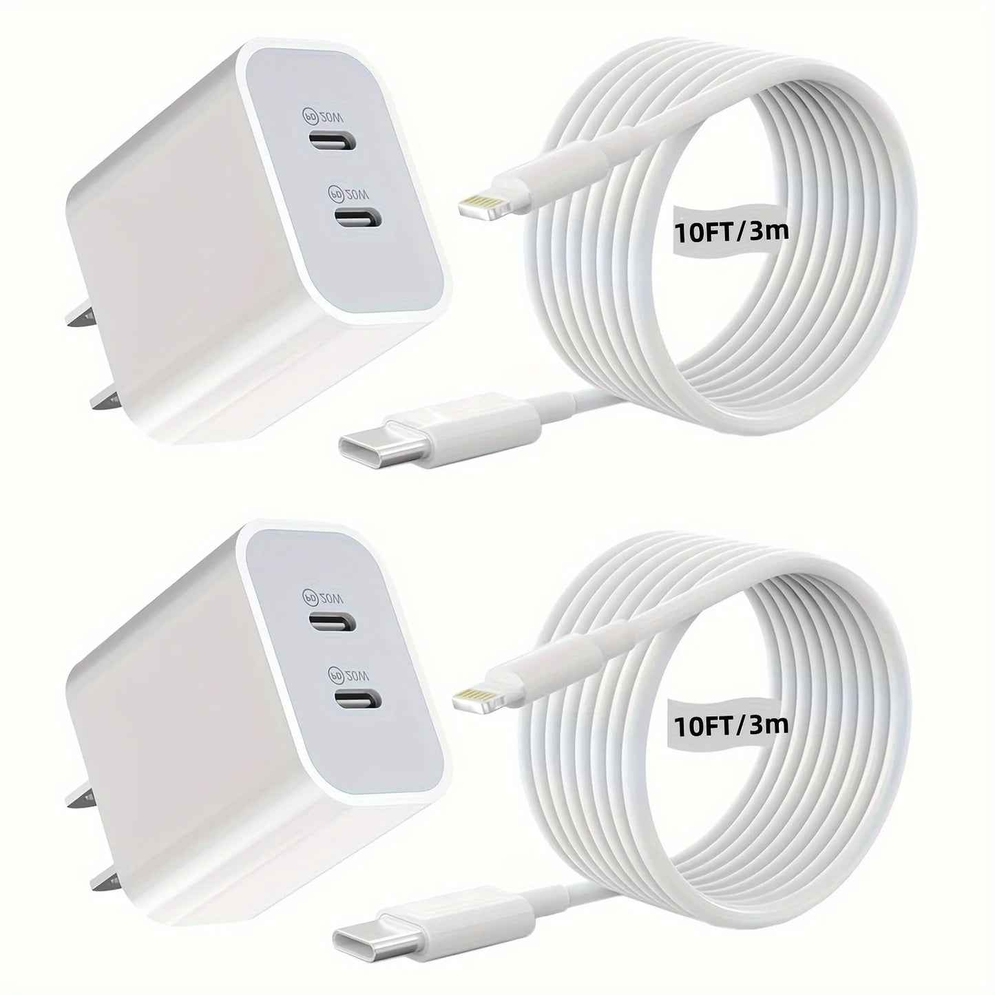 40W Dual USB-C Fast Charging Wall Charger – iPhone Compatible (2-Pack)