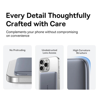 Baseus 5000mAh Magnetic Power Bank – 15W Wireless, 20W Wired, Card-Slim, MagSafe Compatible