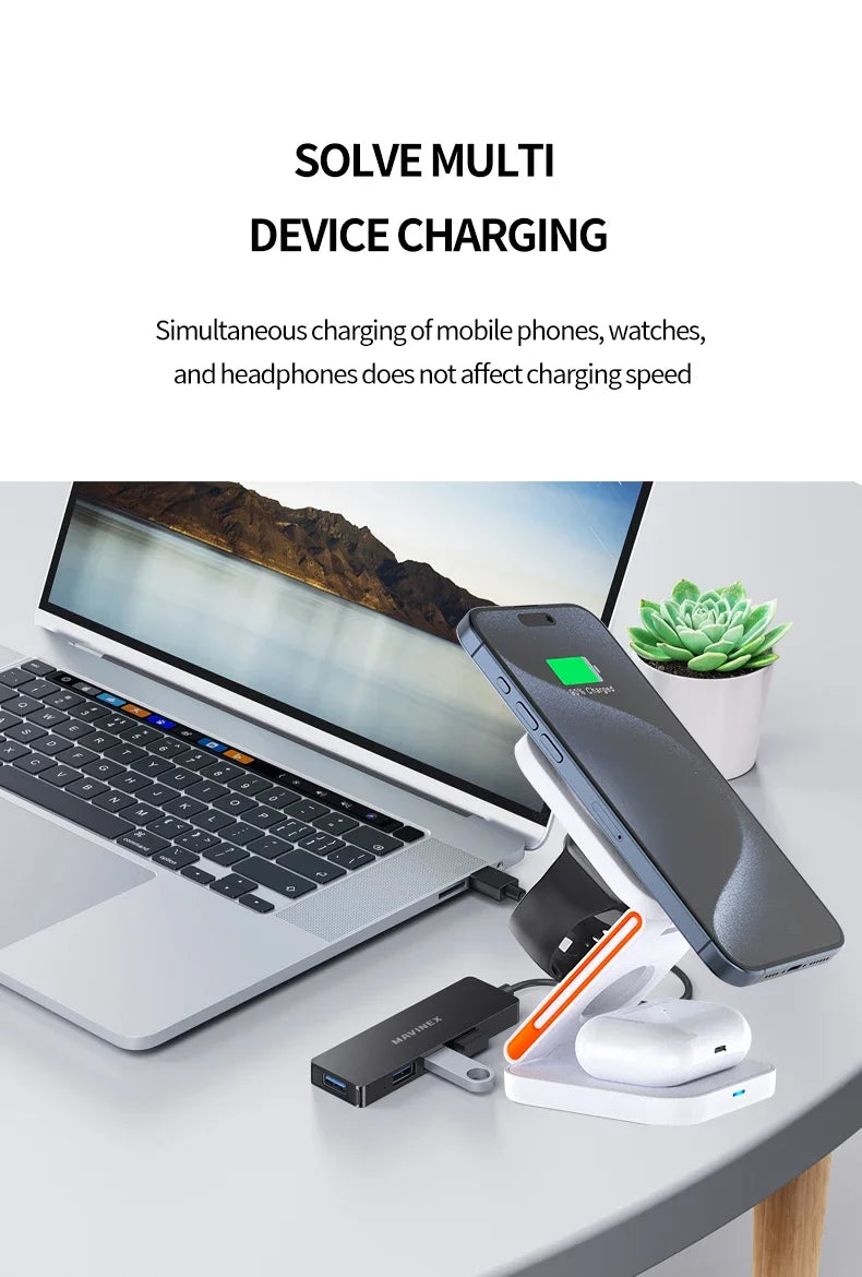 3-in-1 Foldable Magnetic Wireless Charging Station – iPhone, Watch & AirPods