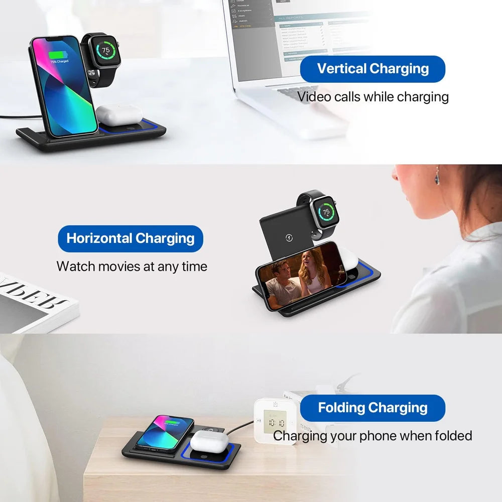 3-in-1 LED Foldable Wireless Charging Station – iPhone, Watch & AirPods