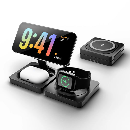 3-in-1 Foldable Magnetic Wireless Charging Station – Travel Ready