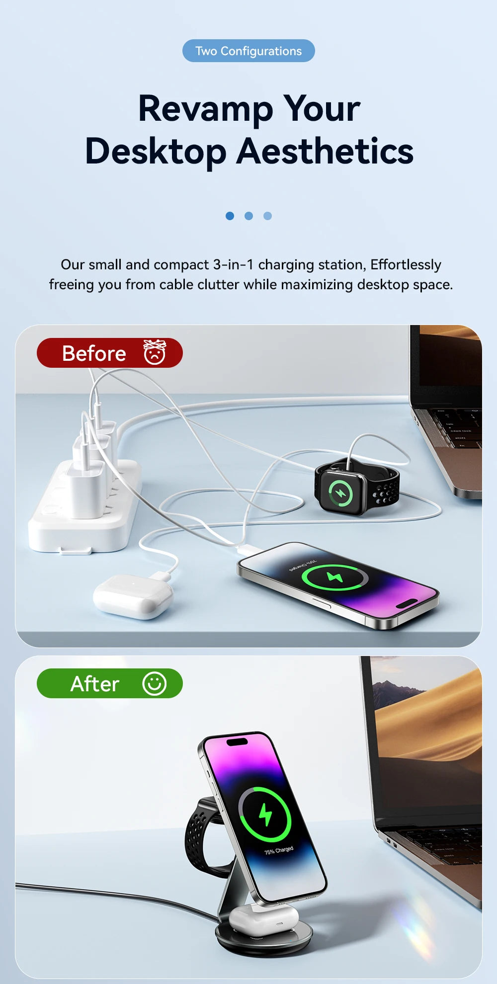 Essager 3-in-1 Magnetic Wireless Charging Stand – iPhone, Watch & AirPods