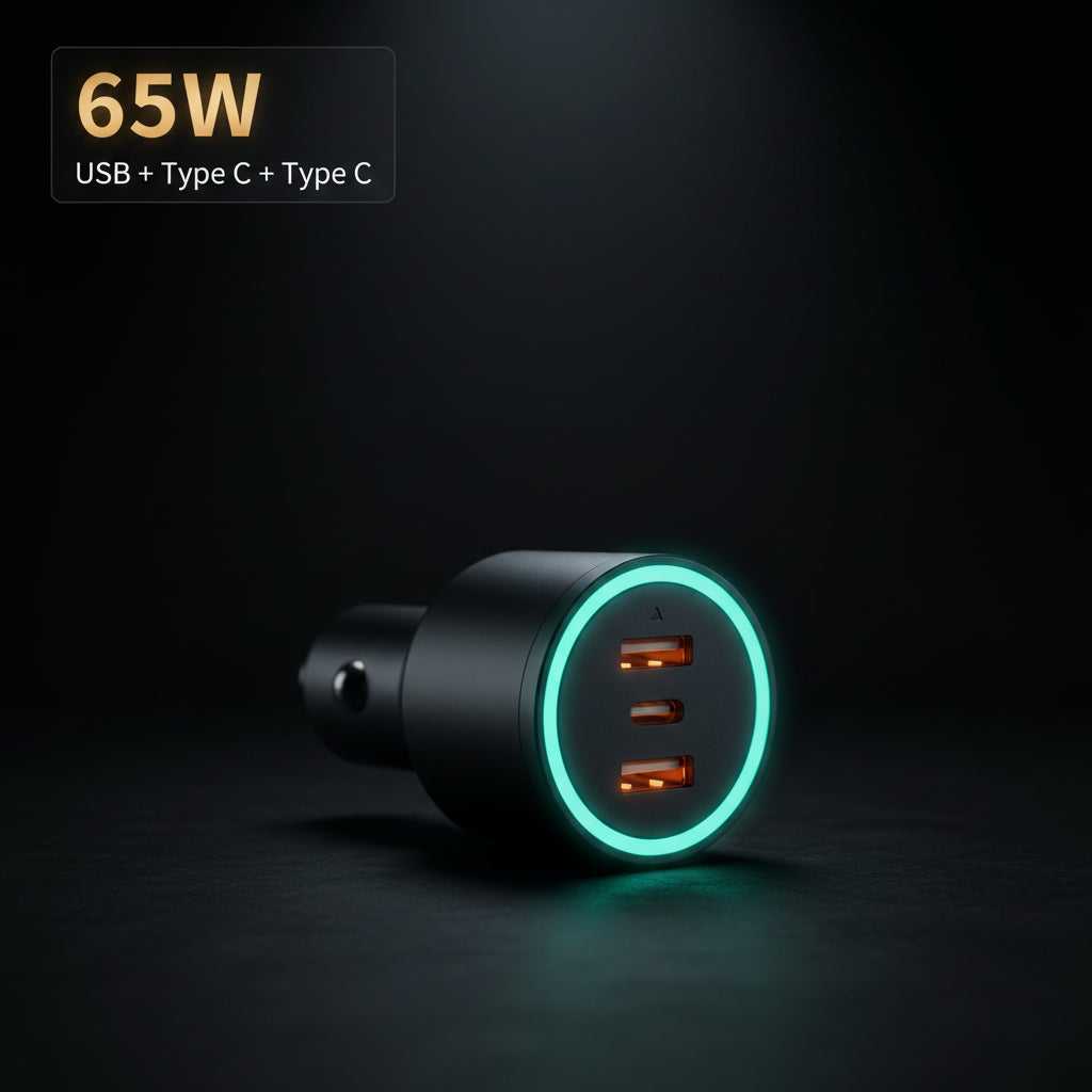 Baseus 65W Car Charger — 3-Port USB-C & USB-A, Fast Charging