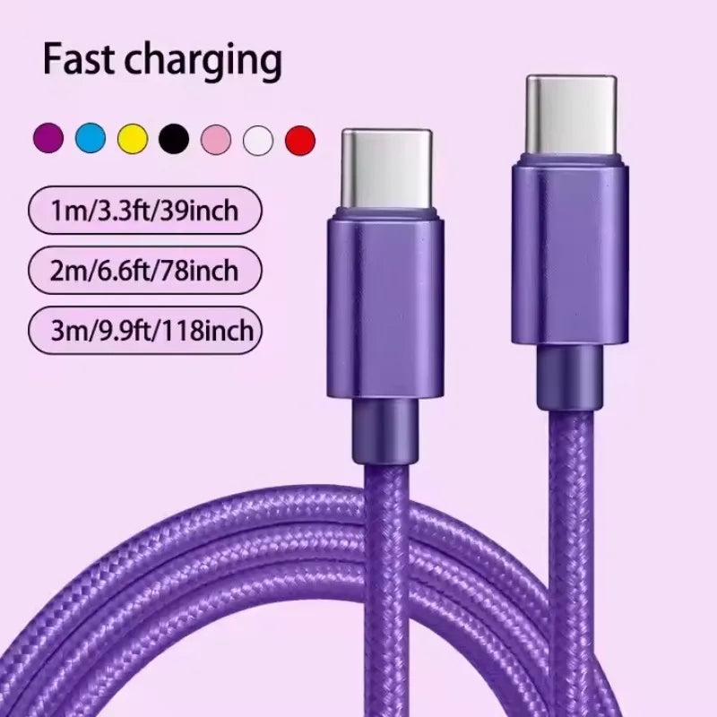 66W USB-C Fast Charging Cable – Nylon Braided, 1m / 2m / 3m