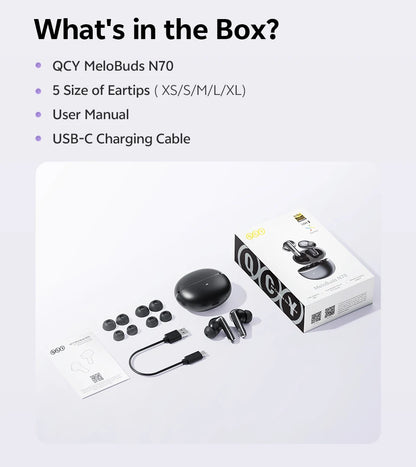 QCY MeloBuds N70 Wireless Earbuds – Adaptive ANC, LDAC Hi-Res, 50H Battery