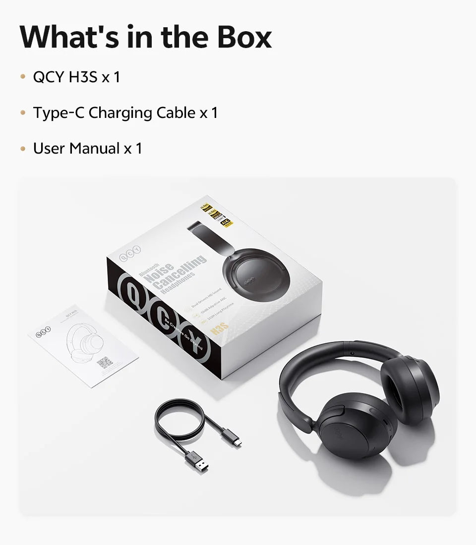 QCY ANC Wireless Headphone H3S 56dB Noise Canceling Hi-Res 3D Spatial Audio Earphone with LDAC Bluetooth 6.0 Over Ear Headset