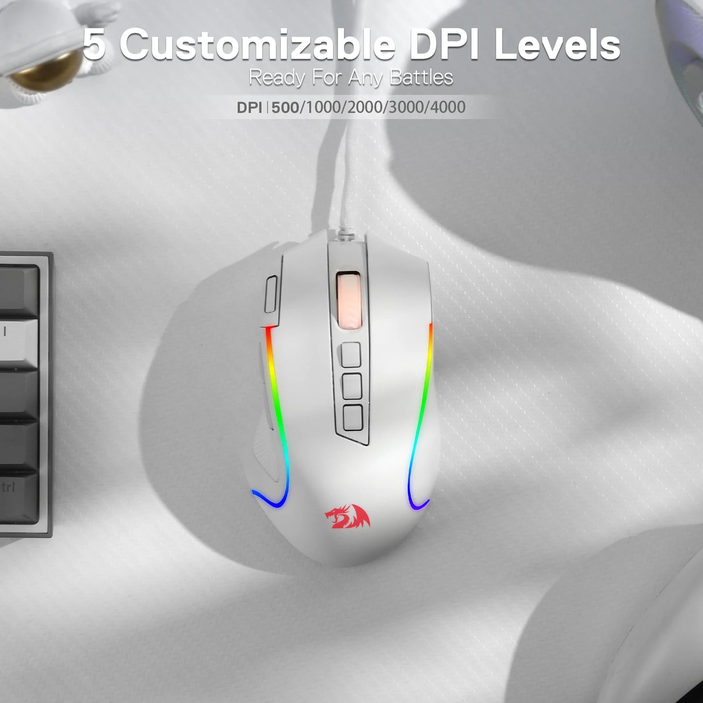Redragon M612 Predator RGB Gaming Mouse – 8000 DPI, 11 Programmable Buttons, Wired, White
