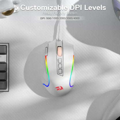 Redragon M612 Predator RGB Gaming Mouse – 8000 DPI, 11 Programmable Buttons, Wired, White