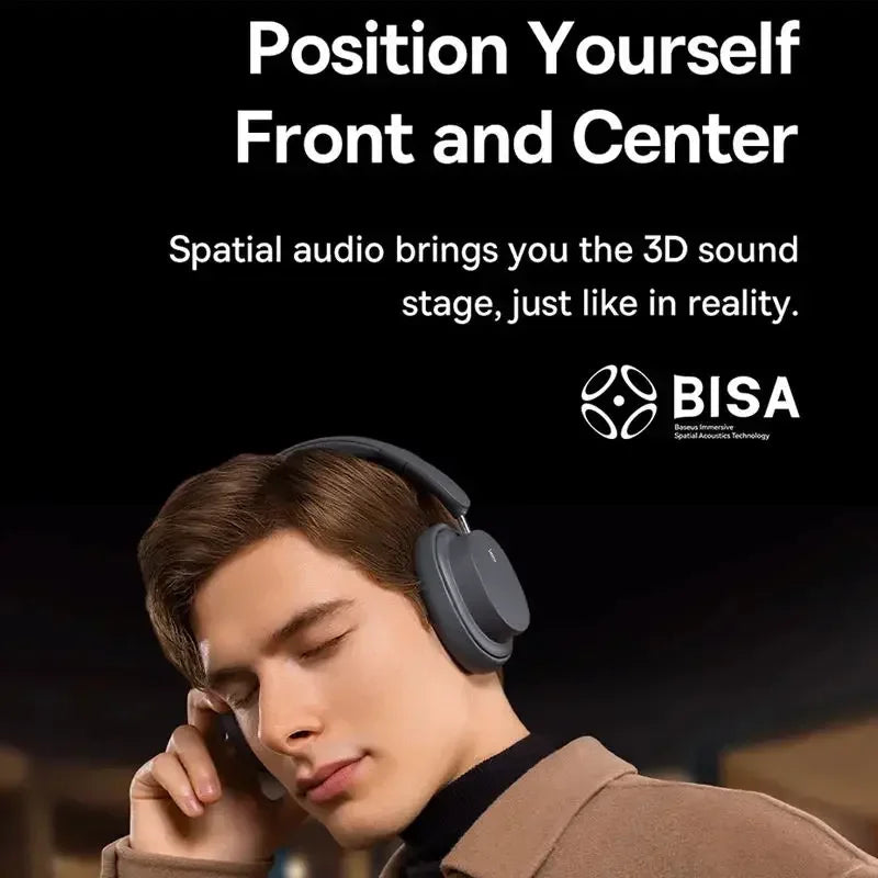 Baseus Over-Ear Headphones — Bluetooth 5.3, 70H Playtime, Spatial Audio & ENC Noise Cancelling