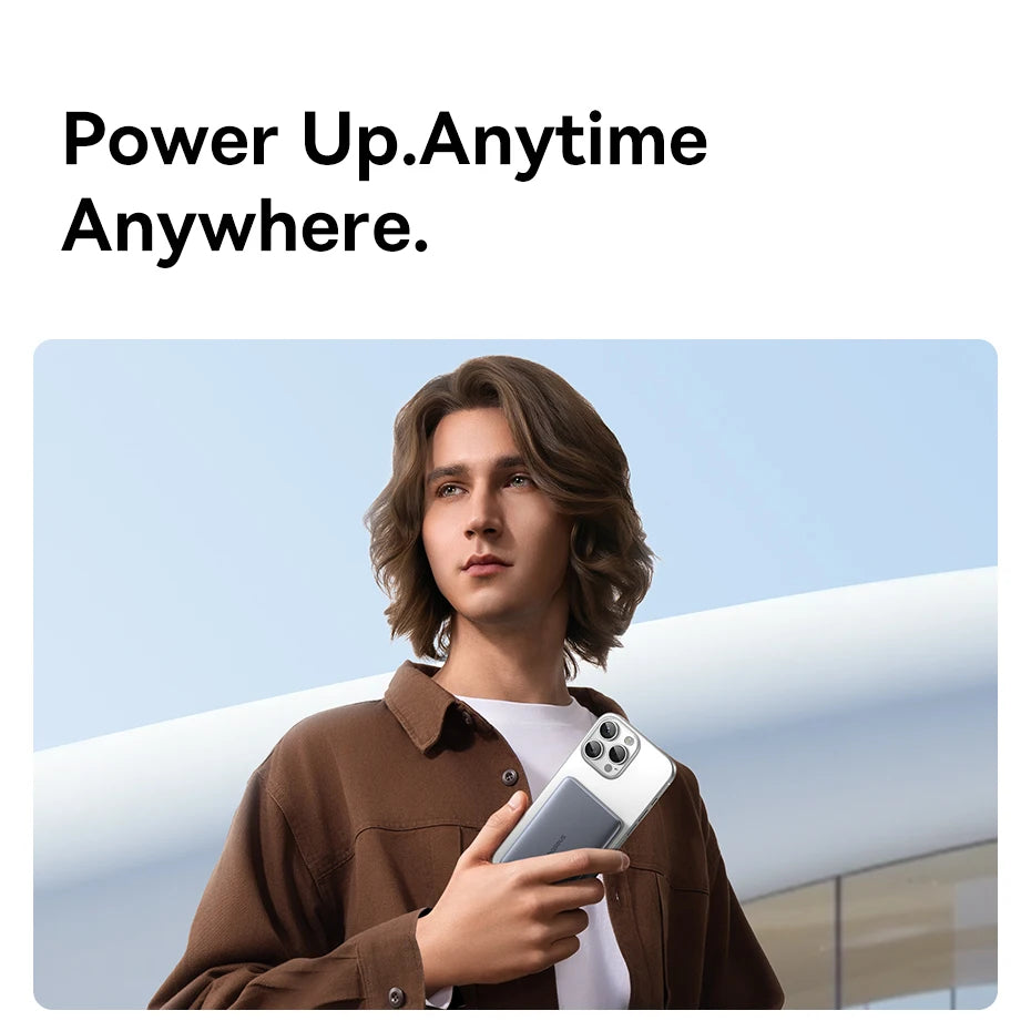 Baseus 5000mAh Magnetic Power Bank – 15W Wireless, 20W Wired, Card-Slim, MagSafe Compatible