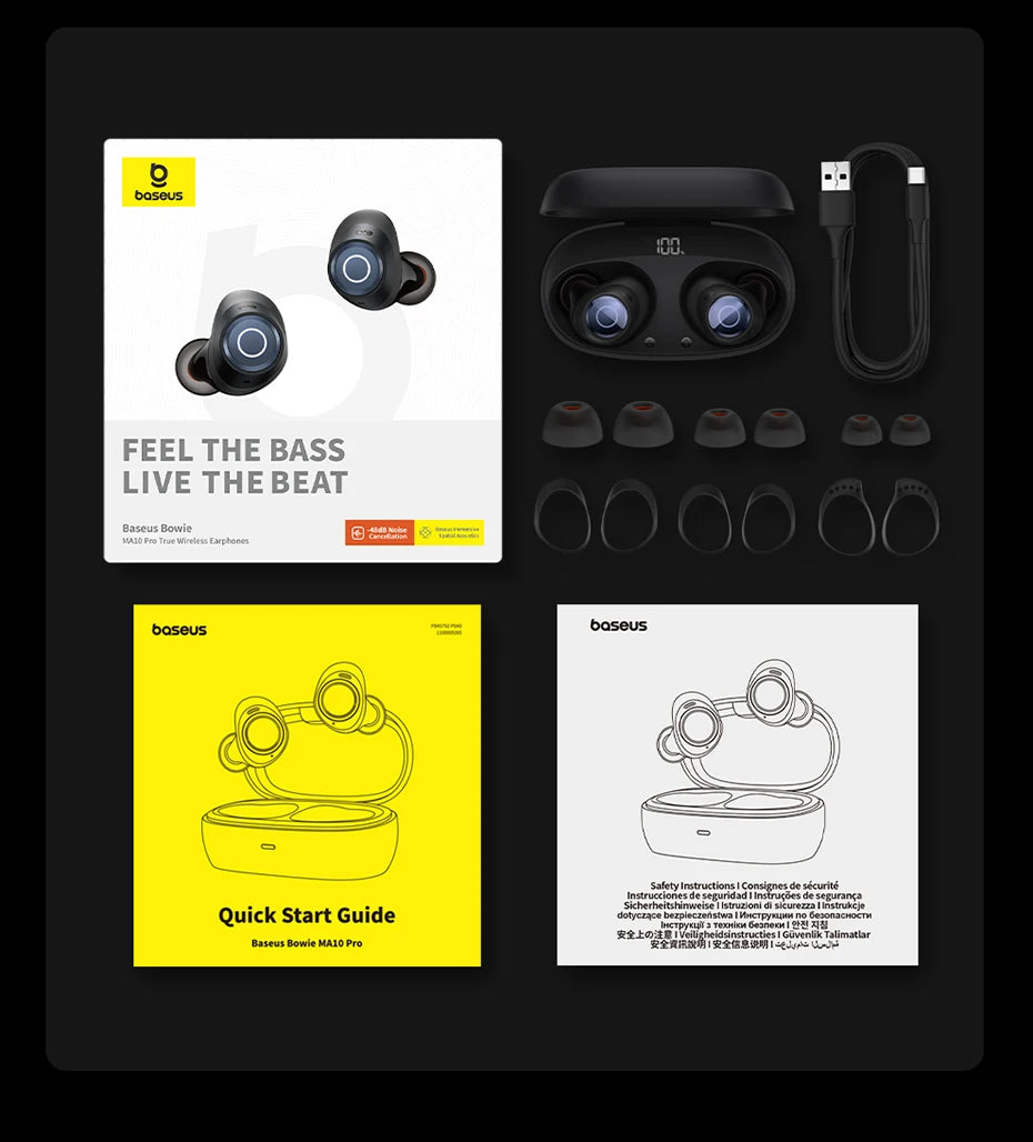 Baseus Bowie MA10 Pro ANC Earbuds – 48dB Hybrid ANC, Bluetooth 5.3, 40Hr Battery, 4-Mic ENC
